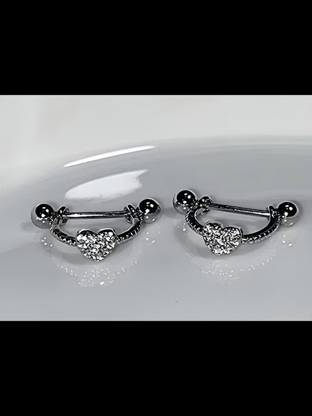 Silver Heart Hoop/bar Cartilage-nipple- Earrings - Sparkling rhinestone